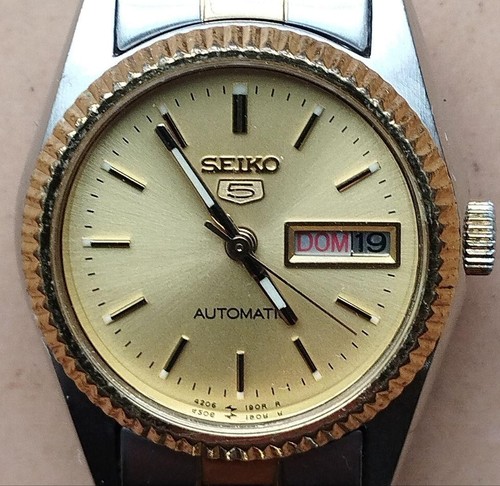 Seiko 5 Automatic Watch 24H Date Day Leather Strap Used Good Condition - Picture 2 of 6