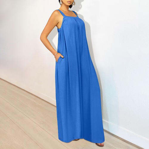 Damen Weites Bein Jumpsuit Baggy Overall Sommer Trägerhose Einteiler Romper DE - Bild 4 von 15