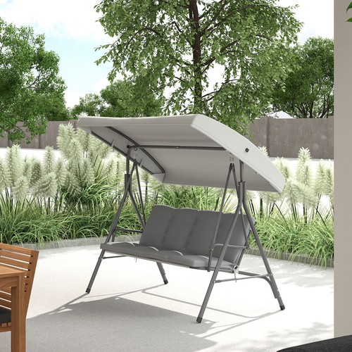 Outsunny 3 Person Porch Swing Chair Outdoor Lounge Bench Canopy Light Grey - Picture 2 of 11
