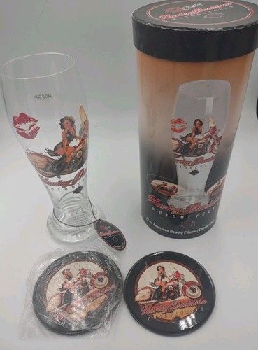 Harley Davidson American Beauty Pilsner Vidrio con Juego de 2 Posavasos y Caja Original  - Imagen 2 de 5