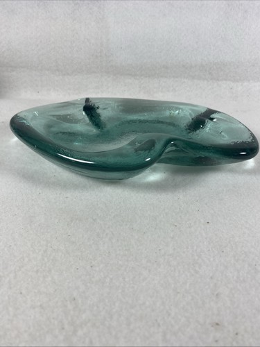 Blenko Turquoise Free-Form Ashtray / Bowl /Trinket Mid-Century Art Glass - Picture 3 of 5