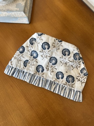 Mark And Graham Block Print Tissue Box Cover White Blue Flower FLAW READ - Picture 1 of 6
