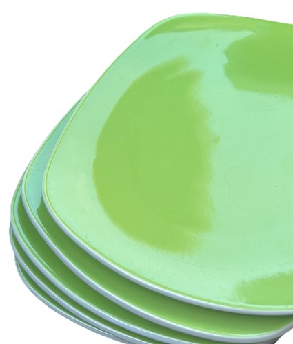 CRATE & BARREL Green White Edge Stoneware Square Salad Dessert Plates Set Of 5 - Picture 3 of 6
