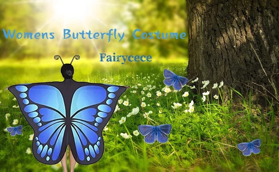 Butterfly Costume for Women Wings Adults Fairy Cape Halloween Blue Shawl - Image 3 of 4