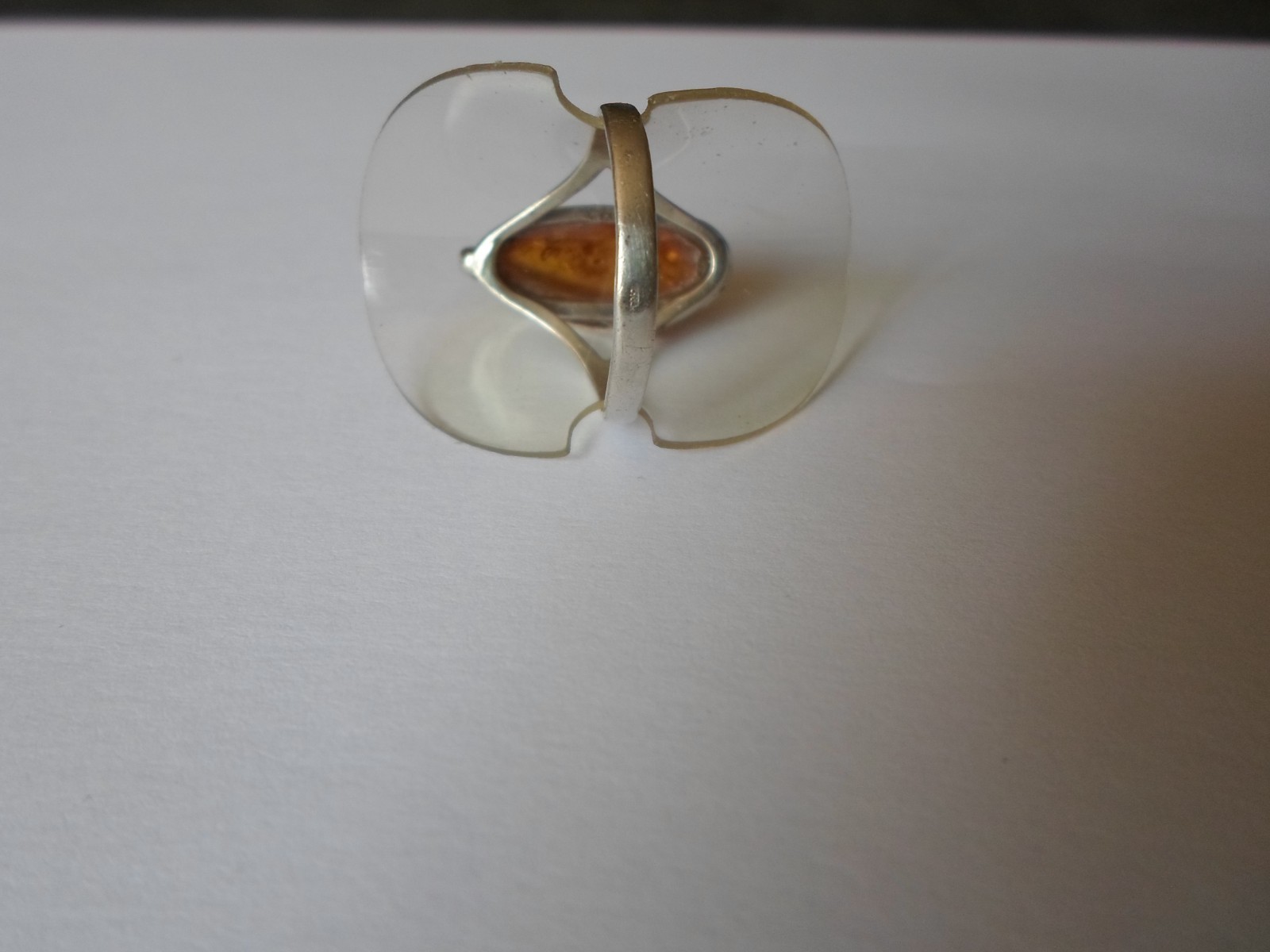 solid silver ring, amber shuttle, openwork sides,… - image 6