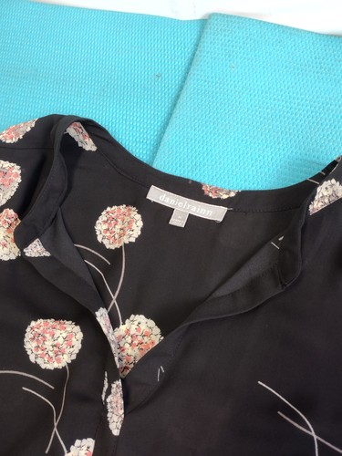 DANIEL RAINN Camicia Donna Nera Floreale 3/4 Rotolo Tab Tunica Hi-Low Taglia M - Foto 8 di 9