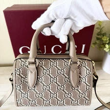New Gucci GG Shadow monogram crossbody top handle mini bag, beige brown