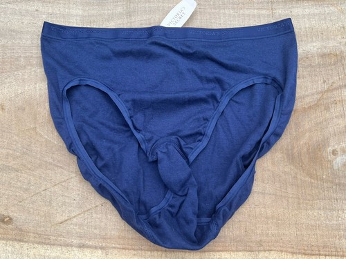Vintage Victoria's Secret Slip Höschen 100 % Baumwolle Signatur Logo hohes Bein marineblau neu