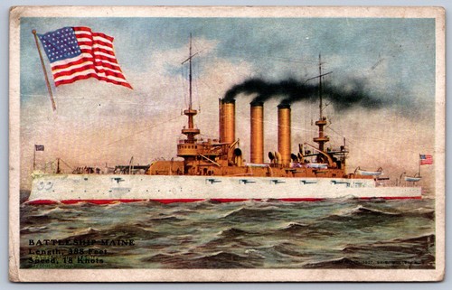 K35/ US Navy Schiff Postkarte um 1910 Schlachtschiff Maine Great White Fleet 488