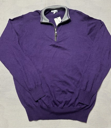 Peter Millar Crown Sweater 1/4 Zip Merino Wool & Silk Purple Mens Lg NWT - Picture 2 of 10