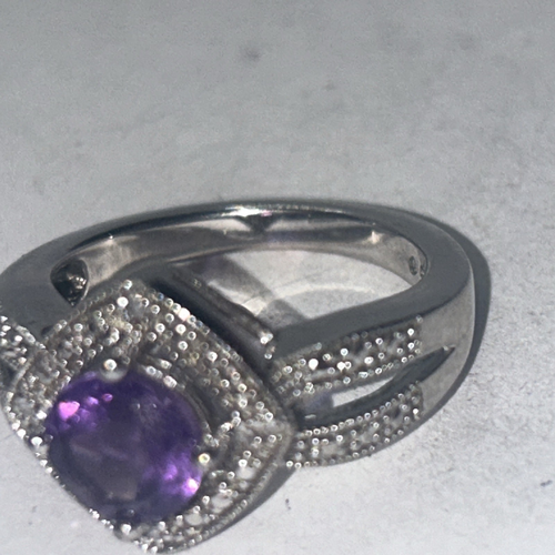 Anillo de plata esterlina amatista talla 7 marcasita diseño antiguo vintage .925 - Imagen 5 de 7