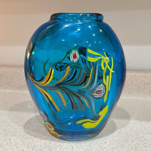 Murano Vintage mundgeblasene bunte Kunstglas Vase 9,75" abstrakt - Bild 5 von 18