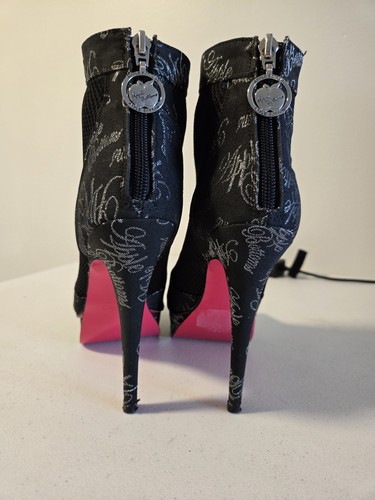 Apple Bottoms Peep Toe Booties Black Mesh Platform Heels 7.5 Leather Sole Y2k... - Picture 3 of 8
