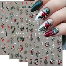 4 Sheets Christmas Nail Stickers for Nail Art Snowflake Holly Nail Decals Reinde