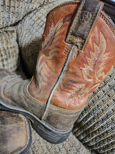 Ariat Workhog Cowboystiefel Kinder 9,5 eckige Zehenpartie braun orange - Bild 7 von 11