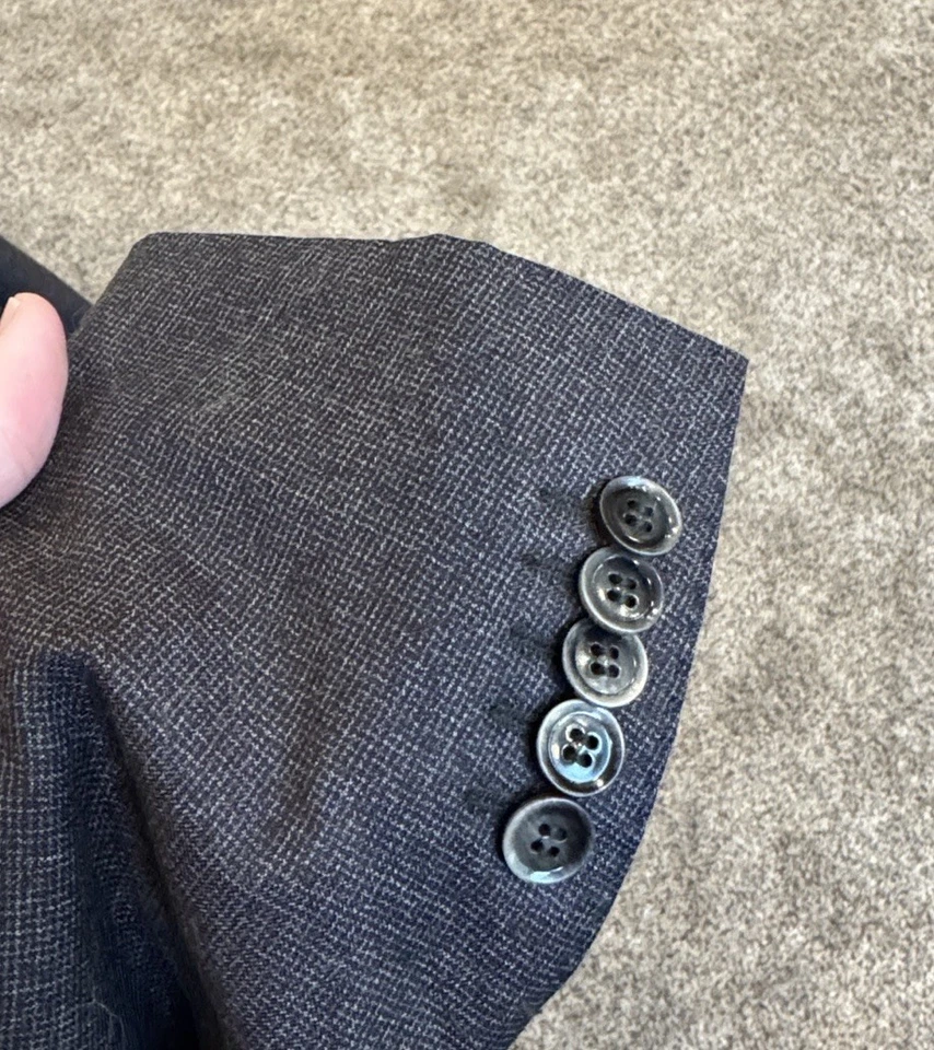 Hugo Boss 36S Gris Marrón Micro Patrón Tela E. Thomas Abrigo Deportivo 2 Botones Usado en Excelente Condición Foto 3 de 4