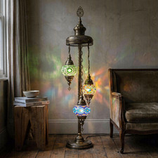 Multicolor Turkish Mosaic Floor Lamp - Handmade Moroccan 3 Globe Standing Light
