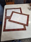 Waterford Linen Red Gold Plaid Border white center 3 Christmas Holiday Placemats