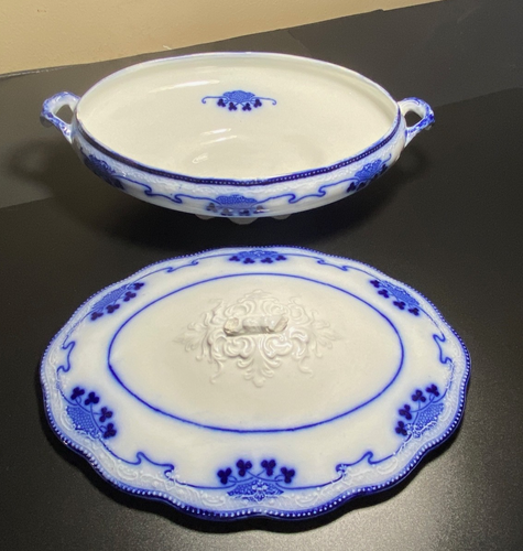2 PCS - Antique FLOW BLUE Grindley Vegetable & Covered Casserole Lorne AS IS! - Picture 2 of 17