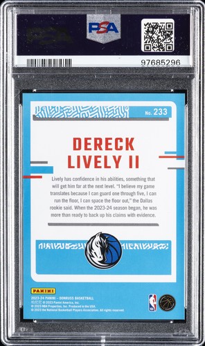 2023 PANINI DONRUSS HOLO RED LASER #233 DERECK LIVELY II 86/99 PSA 9 - Picture 2 of 2