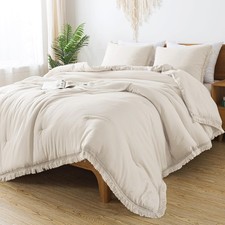 Queen Comforter Set Beige, 3 Pieces Boho Lightweight Fluffy Bedding Comforter...