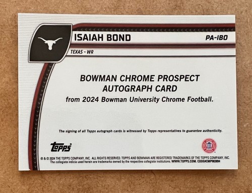 Isaiah Bond Auto 22/150 RC 2024 Bowman University Chrome Prospect Autograph 🔥 - 第 3/5 張圖片