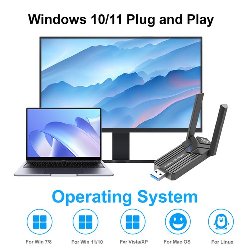 USB Wireless WIFI 6 Adapter 1800Mbps Long Range Dongle Dual Band 2.4/5GhzNetwork - Picture 5 of 7