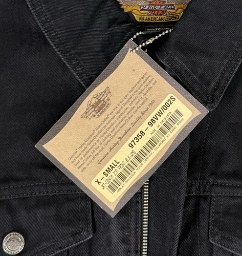 Harley Davidson Black Denim Biker Jacket XS Slim Fit Embroidered Wing Logo NEU - Bild 4 von 6