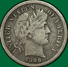 1898-S Barber Dime Choice Very Fine VF+ Coin #40357