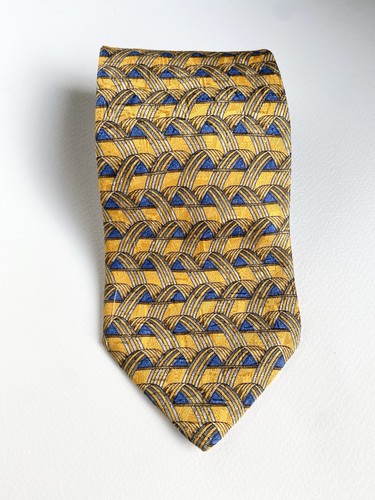 Cravatta Ermenegildo Zegna gialla blu astratta seta Italia 4 x 59 - Foto 2 di 12