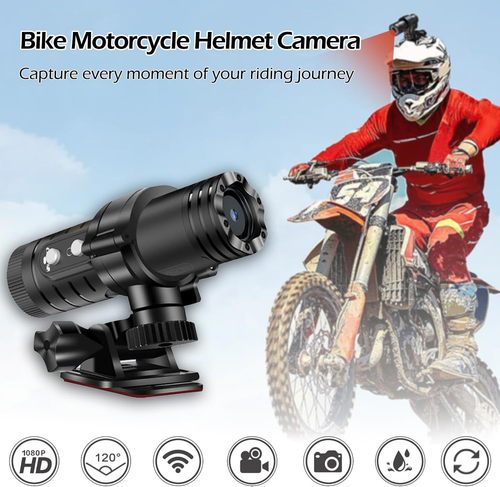 WiFi Motorcycle Helmet Camera, HD 1080P Bike Video IP66 Black - Picture 2 of 7