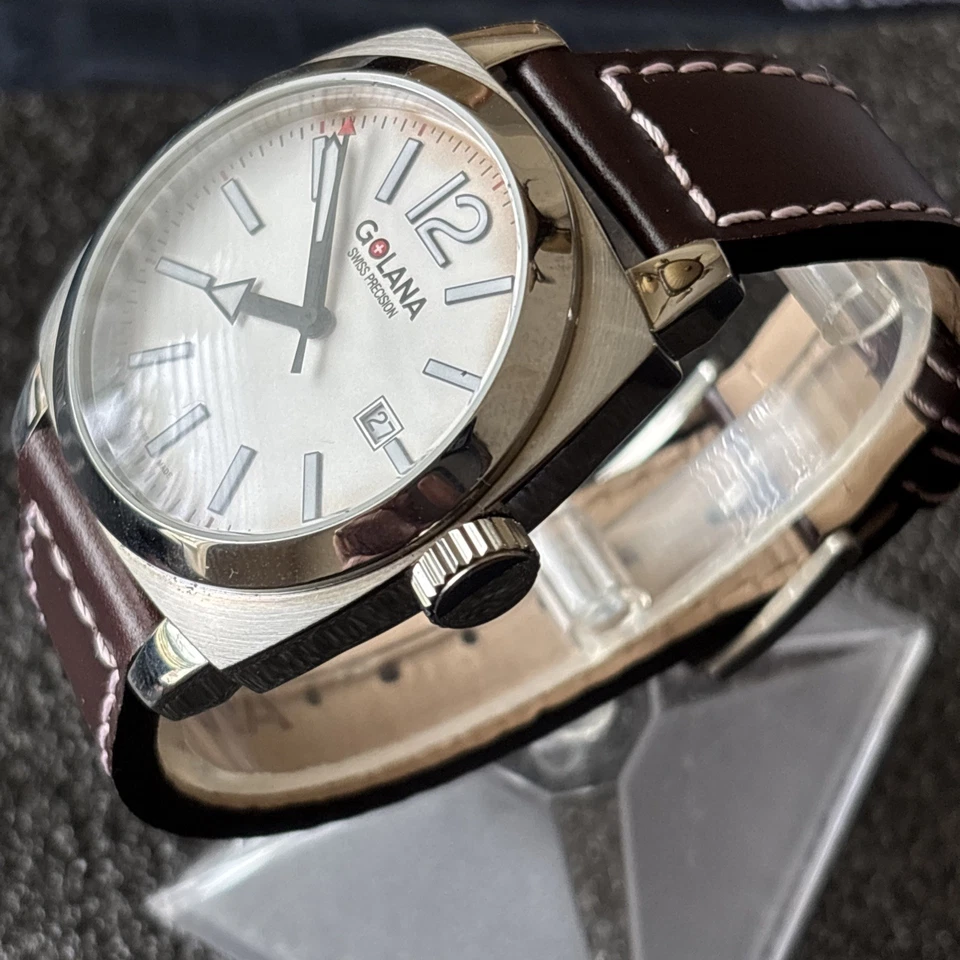 Reloj Golana Aero Pro 100 de cuarzo con correa de cuero marrón suizo para hombre G0161 Foto 2 de 4