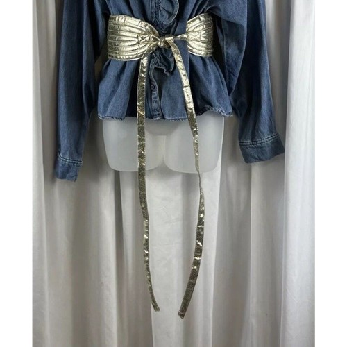 Cinturón con lazo metálico dorado corbata ancha acento cintura glamour fiesta elegante 70-07 - Imagen 13 de 14