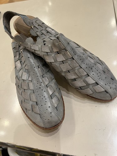 Rieker Sina Woven Slingback Size 8.5 39 Leather Artsy Silver New With Out Box