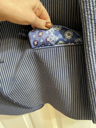 Van Heusen Studio Men’s 44R Blue Pinstripe Blazer Geometric Lining | Modern XL - Picture 6 of 10