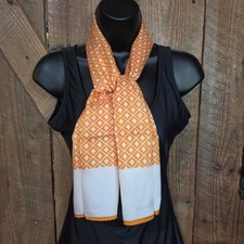 Vintage Orange  White Scarf Made In Japan Acetate 12.75" 43" EUC