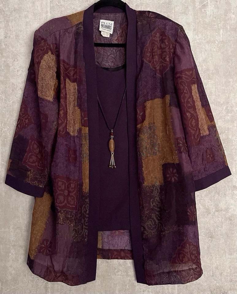 De Colección R&M Richards Ciruela Púrpura Marrón 2 piezas Chaqueta Frente Abierto Cintura Elástica Pantalón Traje S14 Foto 4 de 4