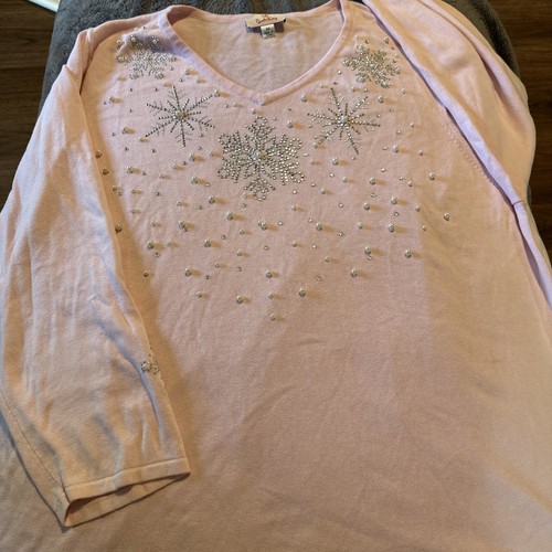 Quaker Factory Snowflake Rhinestones And Studs Winter Top Size 3X - Picture 8 of 8