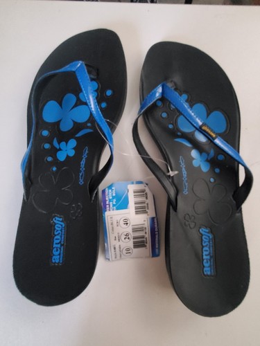 Paket mit 3 Aerosoft Damen-Sandalen Größe 7 10 | Blumenmuster Flip-Flops lila blau NEU - Bild 2 von 10