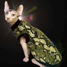 Sphynx Cat Shirt Green Snakeskin - Clothes Clothing Cotton Top Vest Jumper Coat