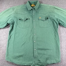 Justin Shirt Adult L Green Thick Work Gear Button Up Long Sleeve Men Brushpopper