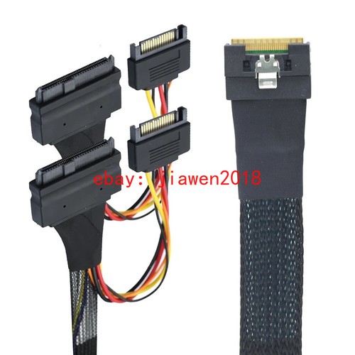 Slimline SAS SFF-8654 8i to 2X SFF-8639 U.2 with 15P SATA Power Adapter Cable - Picture 4 of 12