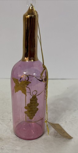 Vintage Weinflasche Weihnachtsschmuck mundgeblasenes Glas rosa gold römisch inkl. 7 Zoll - Bild 1 von 4
