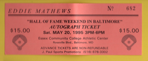 Deceased HOFer Eddie Mathews AUTOGRAPHED Baseball w/ TICKET - Picture 3 of 3