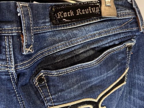 Rock Revival Buckle Charlotte Easy Boot Jeans Black Sequined Pockets Size 32 - Picture 6 of 10