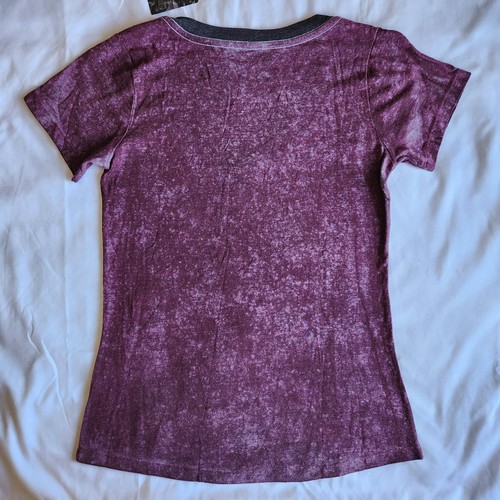 Affliction Standard Series Women's S, L Purple Dyed V-Neck Biker Grunge T-Shirt - Picture 3 of 7