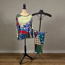 Missoni Silk Jersey Patchwork Knit Top Pants Set Vibrant Late 80s VTG 46/12–14