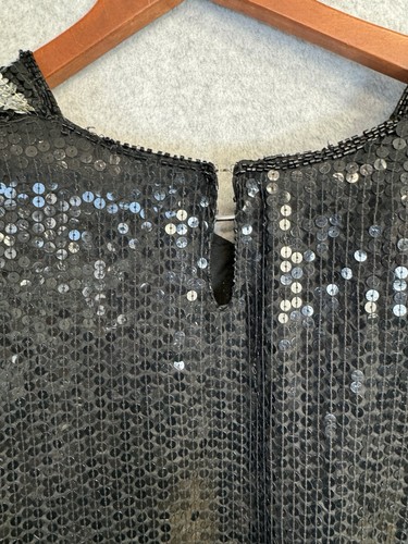 VTG 80s Jewel Queen Black Gold Sequin Beaded Silk Dress Art Deco Statement Piece - Picture 10 of 14