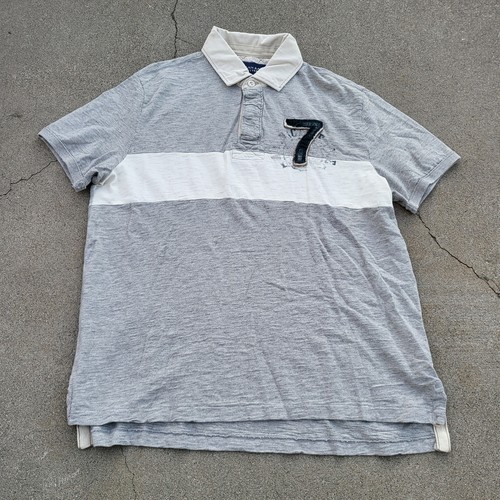 American Eagle Rugby Poloshirt Größe 2XL XXL grau Nummer 7 Logo Preppy Y2K