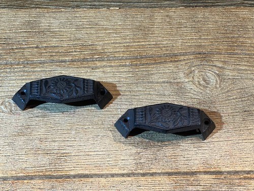 Two (2) Scrolled Cast Iron 3 7/8"wide Drawer Finger Cup Pulls Two (2) 9001 - Picture 3 of 19